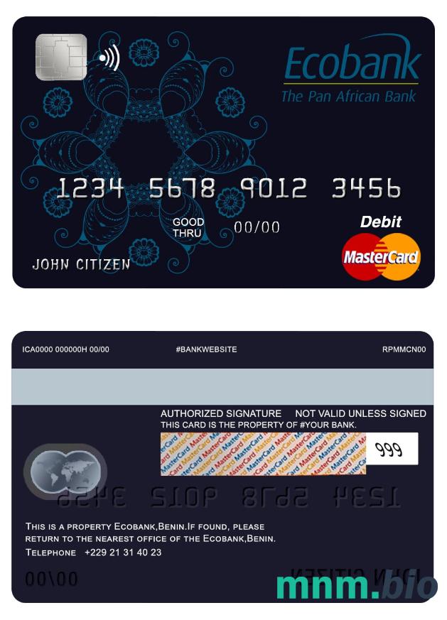 Benin Ecobank przykład karty mastercard w formacie PSD